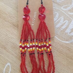 Vibrant Red Beaded Dangle Earrings
